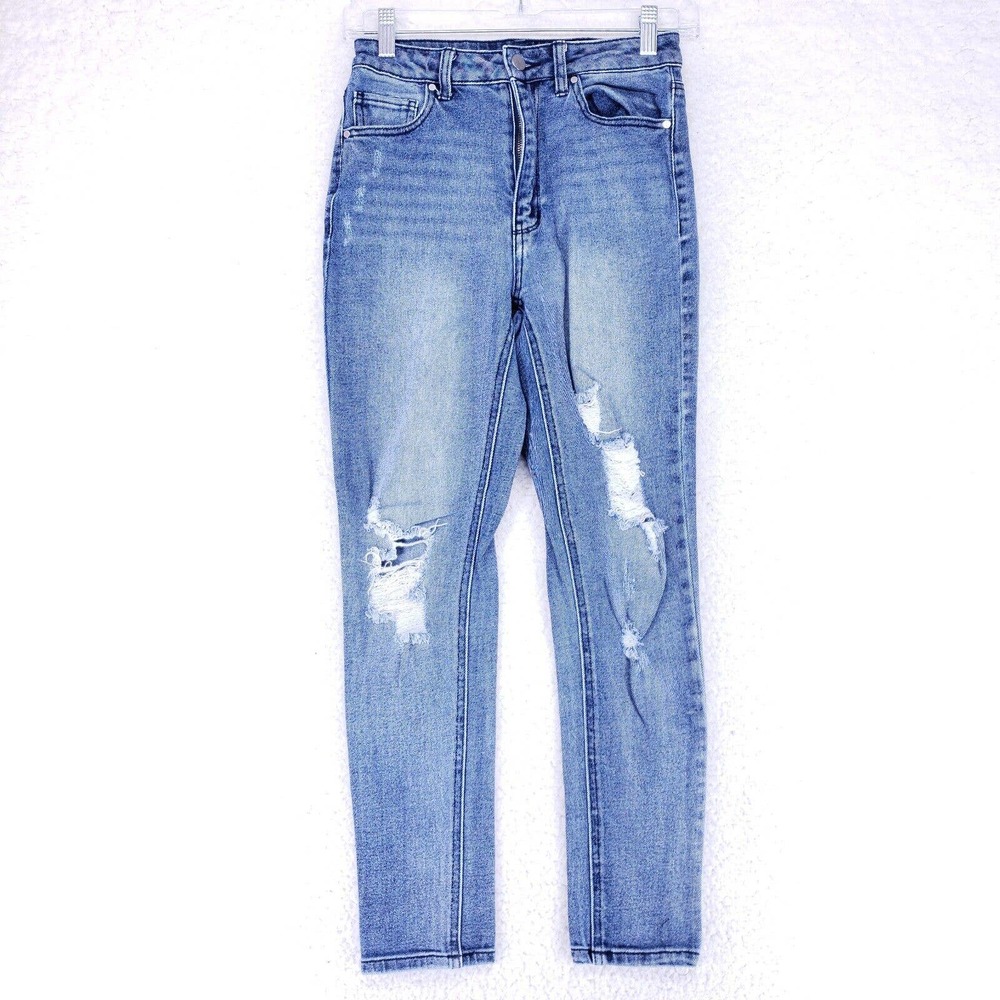 Tinseltown Straight Jeans Women's Size 5 Mid Rise Distressed Blue Denim